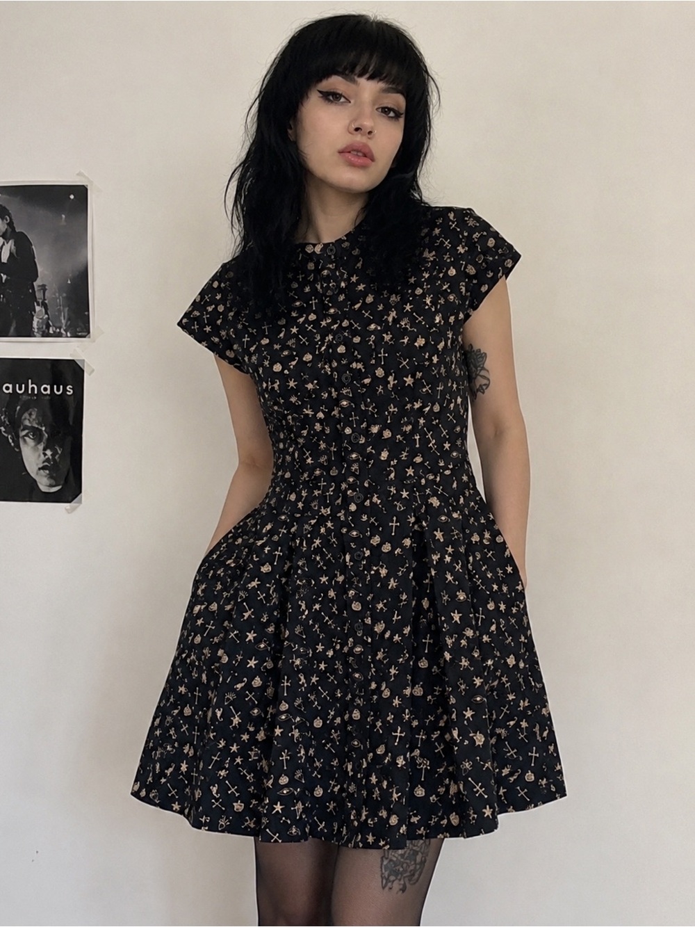 Rare Vintage Y2K Dr. Martens Occult Print Mini Dress Goth Punk Small